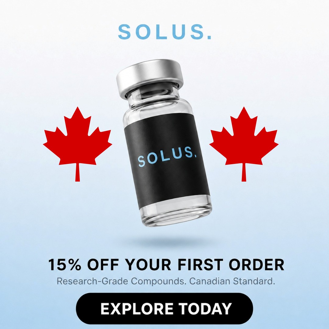 Solus Research Lab ad creative — 15% off your first order, Canadian standard