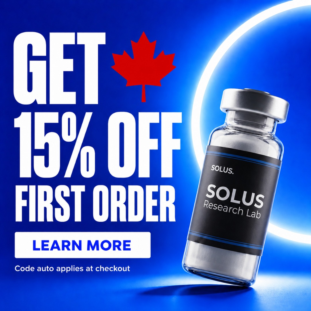 Solus Research Lab ad creative — 15% off first order, code auto applies at checkout