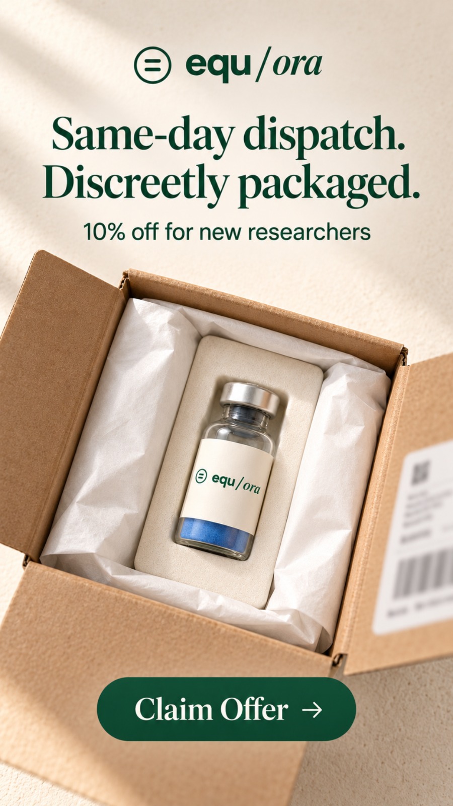 equ/ora ad creative — same-day dispatch, discreetly packaged